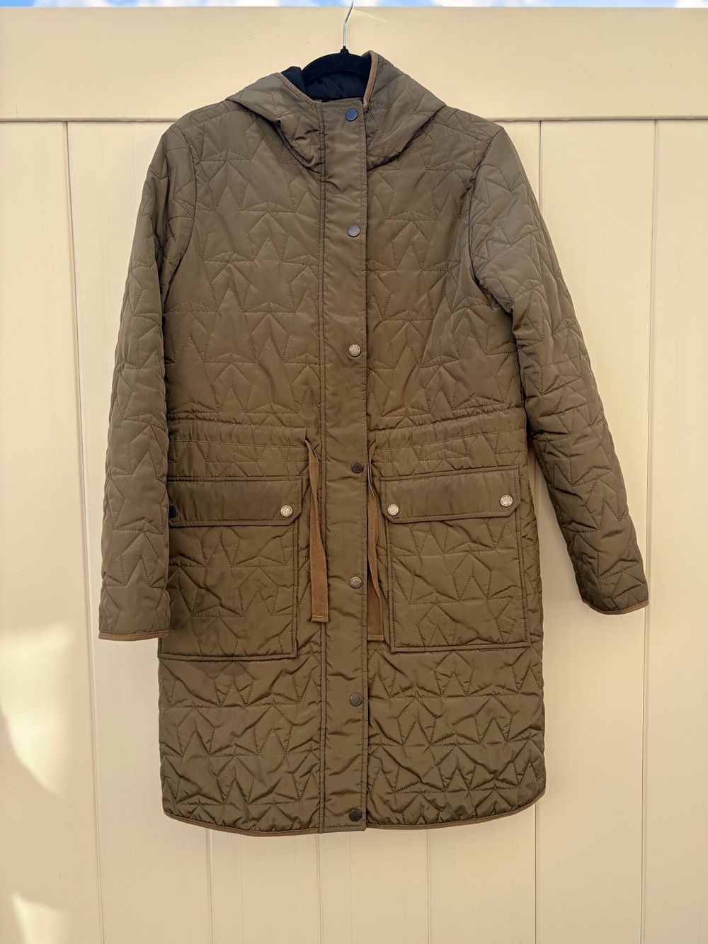 Avec Les Filles Olive Quilted Hooded Long Puffer Coat